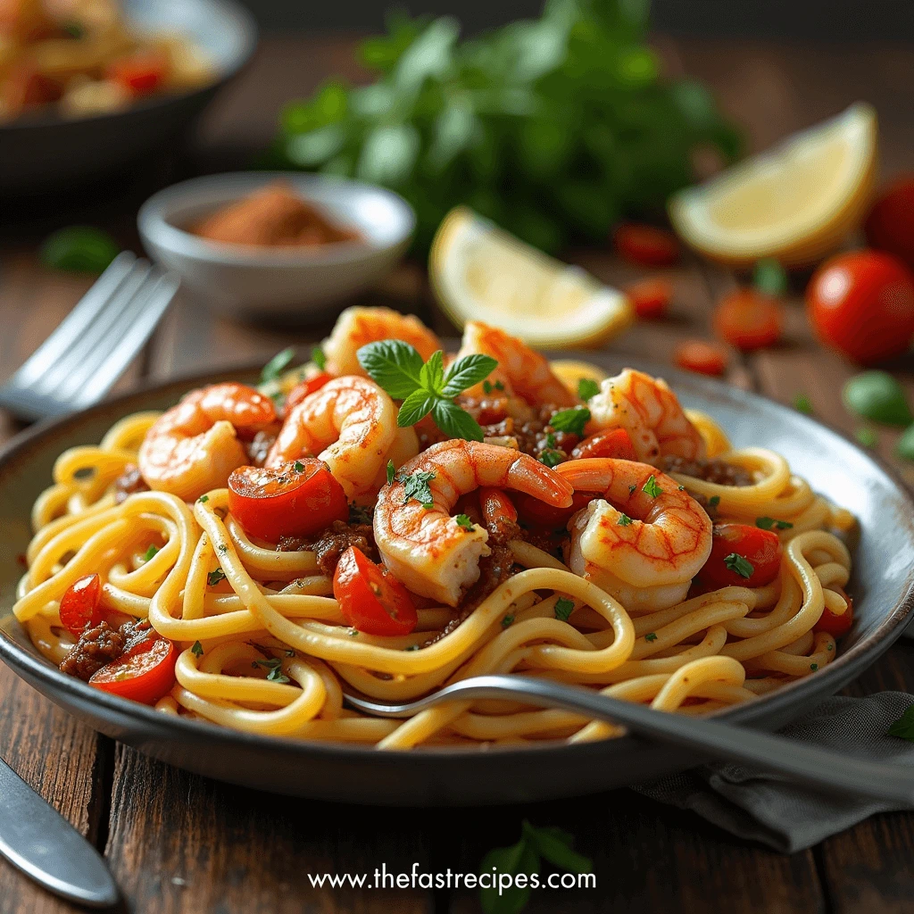 Jerk Spiced Jumbo Shrimp Cooking in Pan - Caribbean Pasta Prep Cooking Jerk Seasoned Shrimp in Skillet for Pasta Recipe