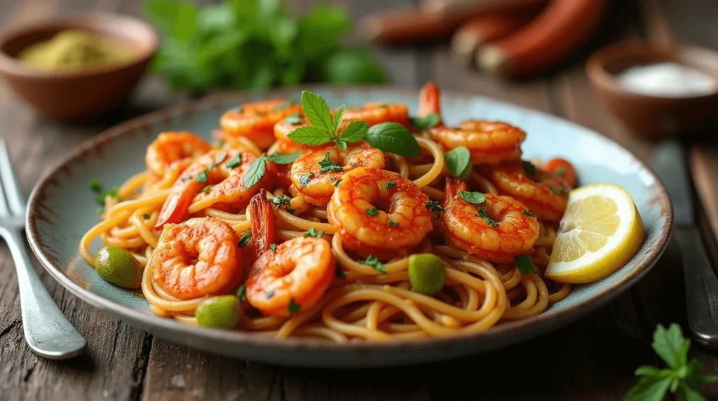 Easy Jerk Shrimp Pasta Caribbean Recipe Final Dish